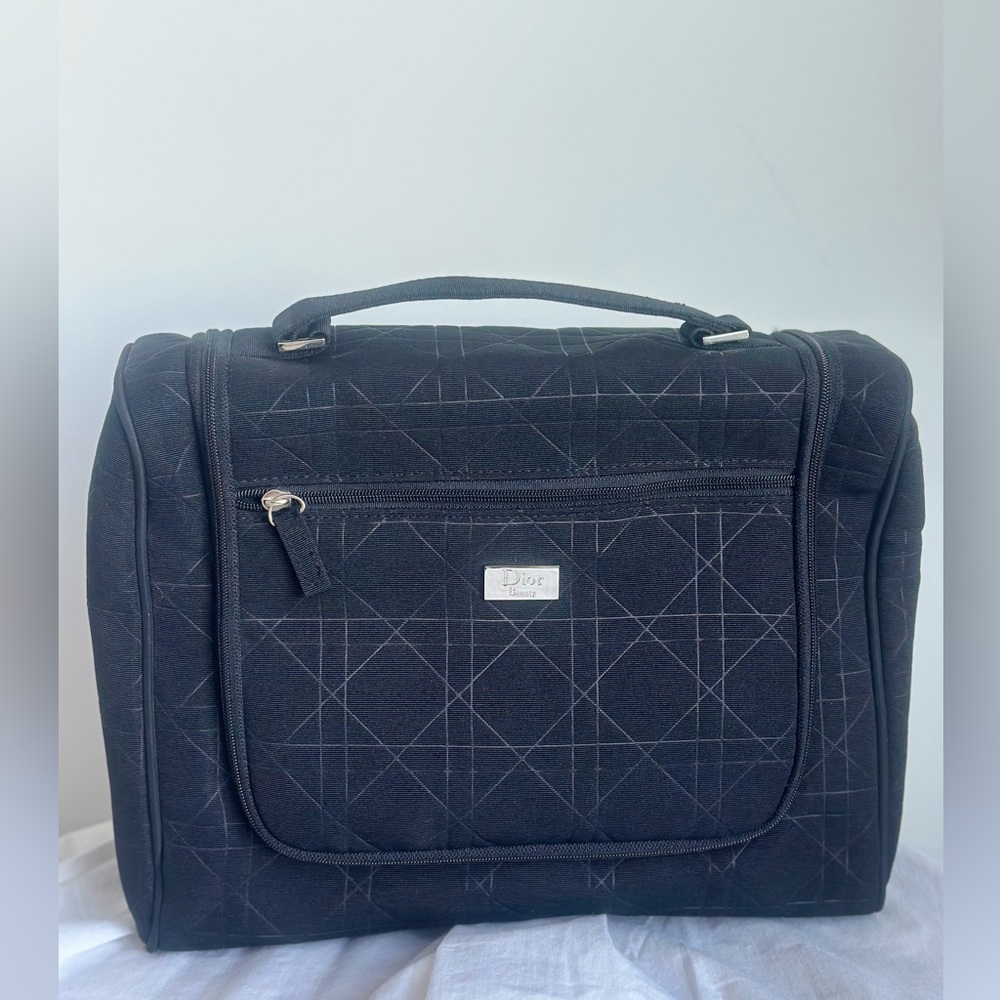Christian Dior Large Cosmetic Bag | Black Dior Geometric | Silver Hardware